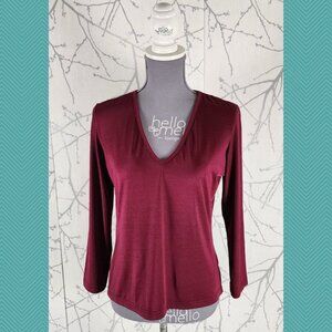 Powerline Fuchsia Pink Stretch Knit Fitted V-Neck Top